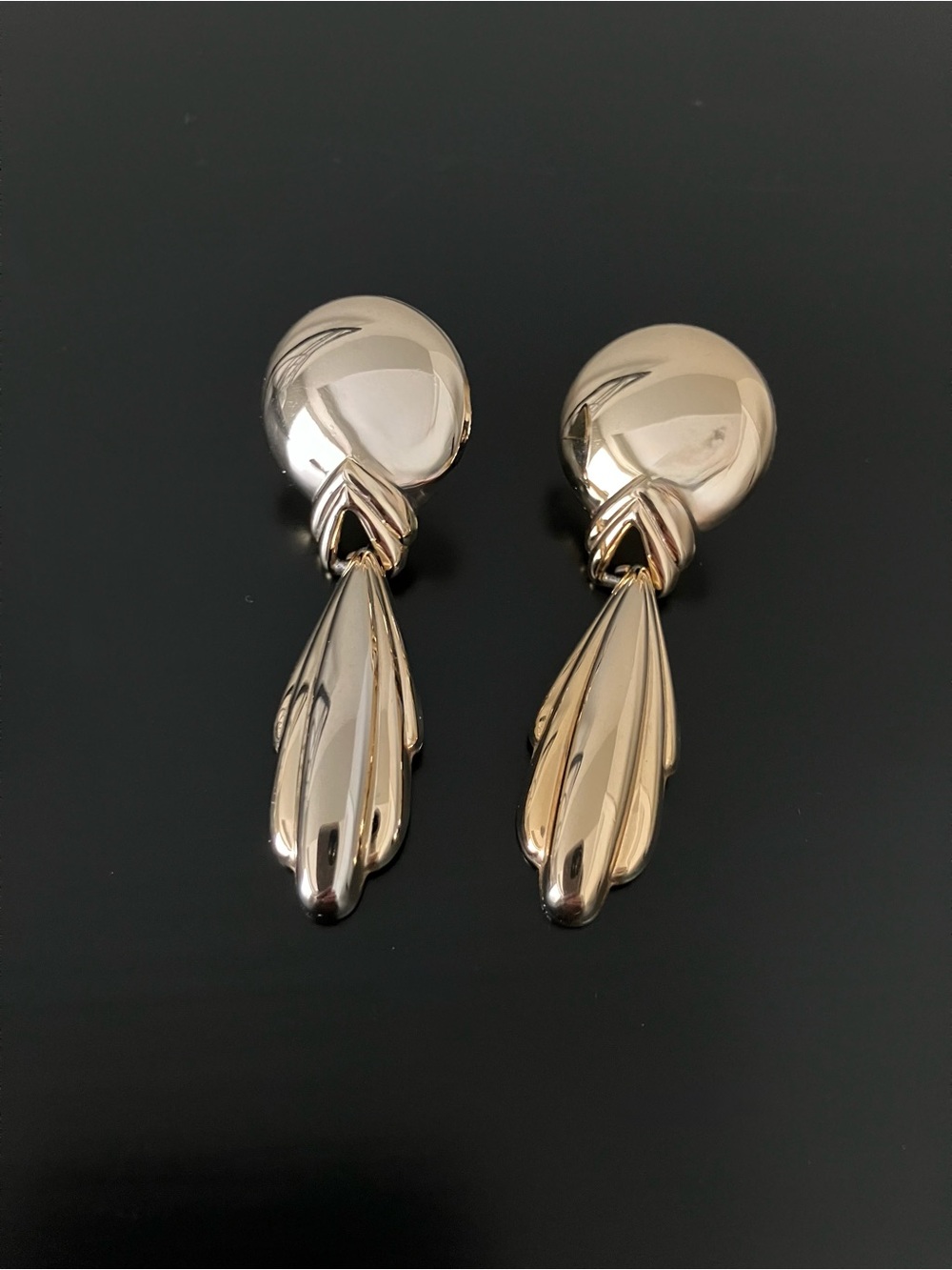 Vintage Polished Gold-Tone Button Dangle Earrings